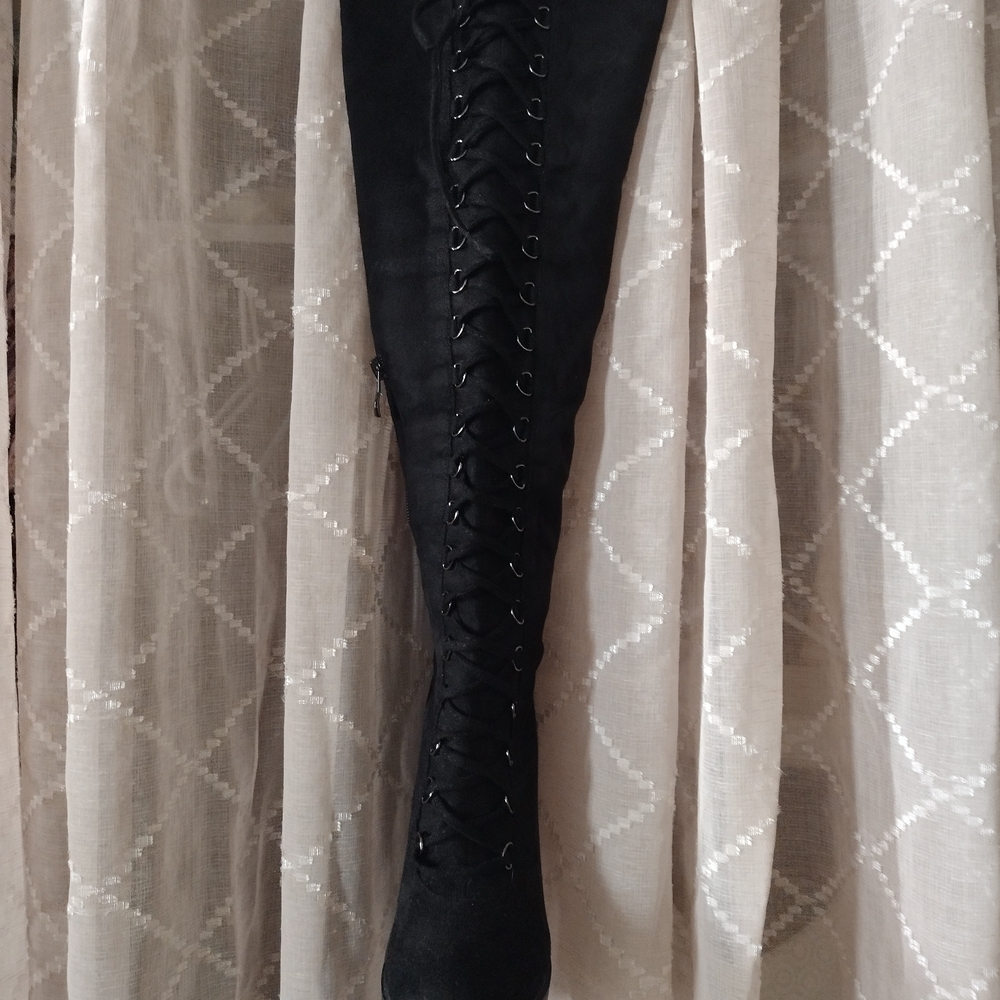 Black Over-the-Knee Lace-Up Boots